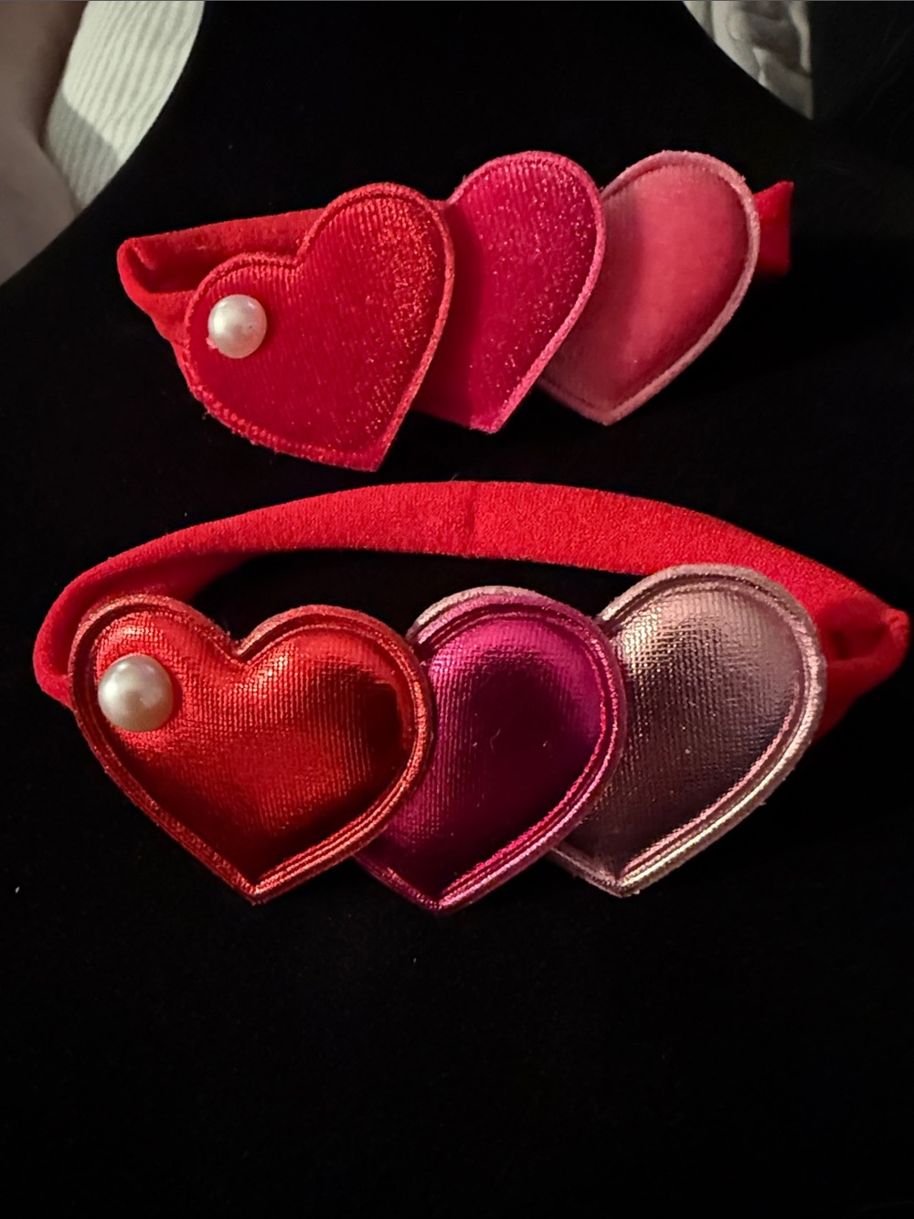 New 3” Triple Heart Velvet pony tail holder velvet and shiny set of 2